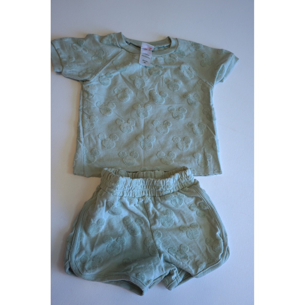 Disney Junior Mickey Mouse Sage Green Terry Cloth Shirt and Shorts Set 12M